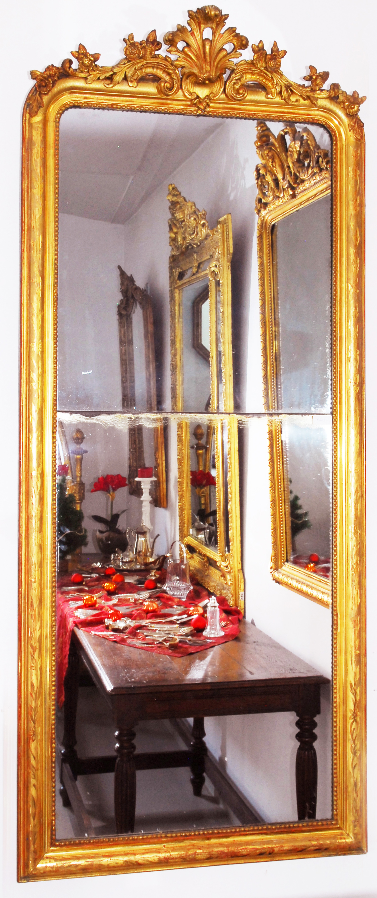 historischer Wandspiegel, original altes Spiegelglas
